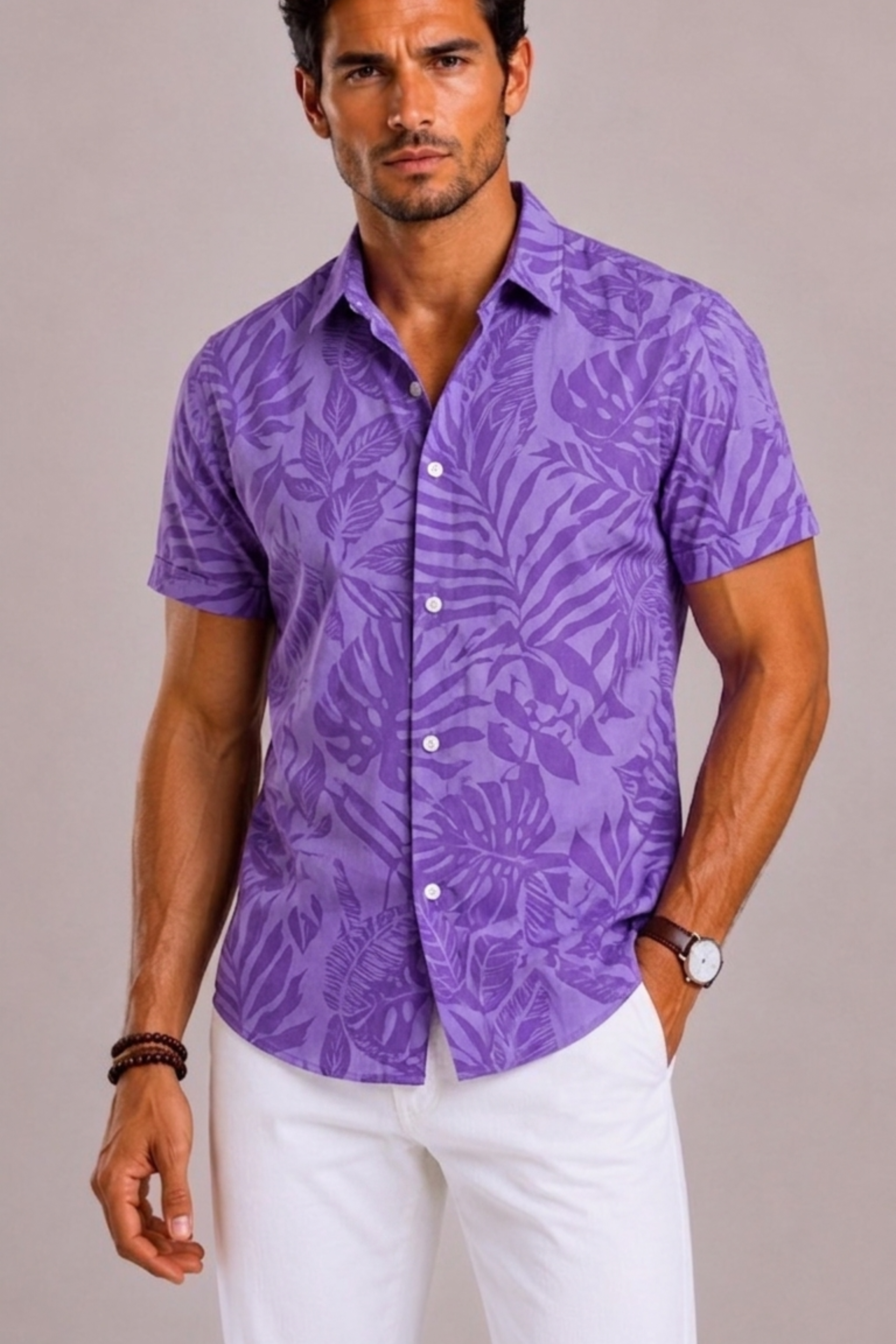 Camicia Hawaiana Uomo con Stampa Tropicale a Maniche Corte | Bella di Roma