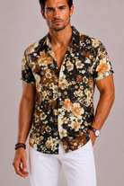 Camicia Uomo con Stampa Floreale Tropicale a Maniche Corte | Bella di Roma