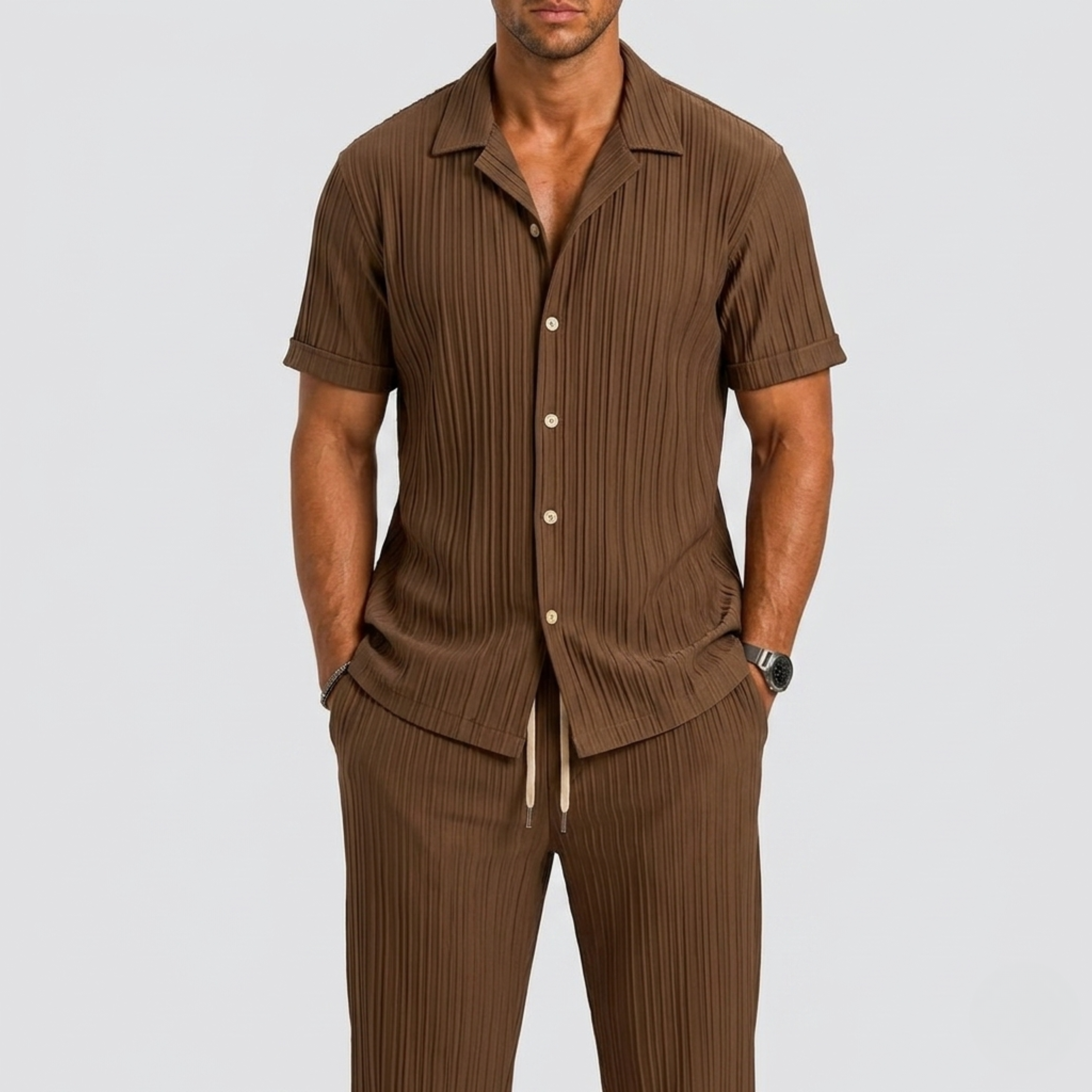 Completo estivo uomo a righe verticali – look slanciante | Bella di Roma