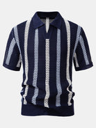 Polo da uomo all'uncinetto a righe con scollo a V