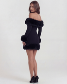 Abito mini Bella nero off-shoulder pelliccia Bella di Roma – pelliccia sintetica nera