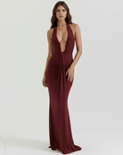 Abito maxi Ariel bordeaux strascico Bella di Roma – vista frontale