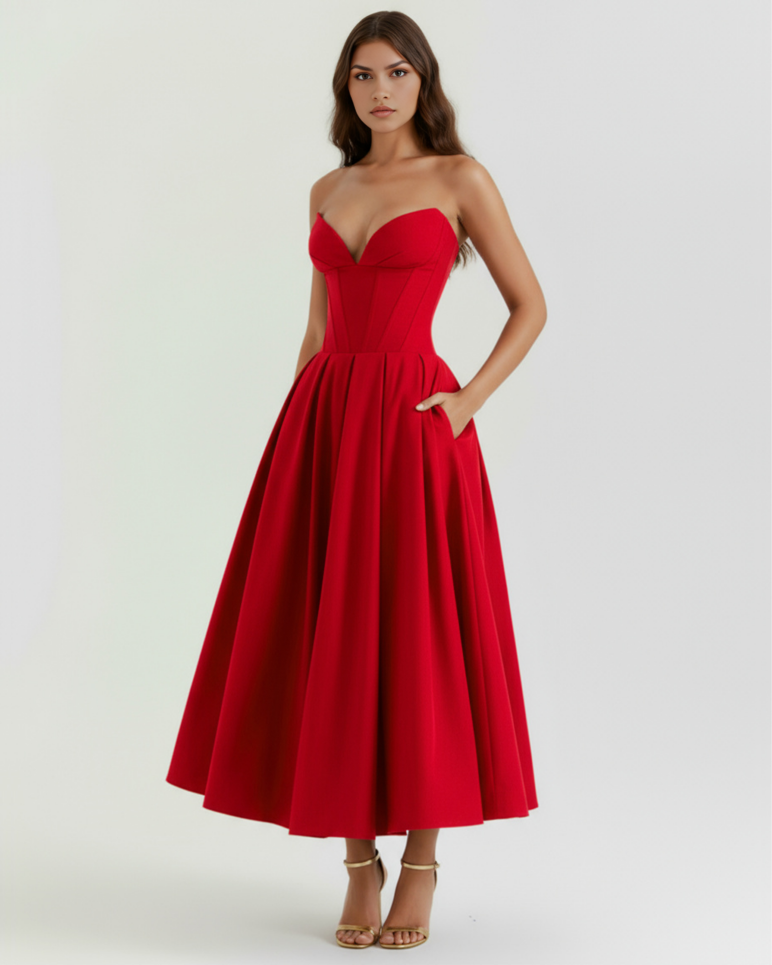 Abito Midi Amalfi Rosso Bella di Roma – vista frontale