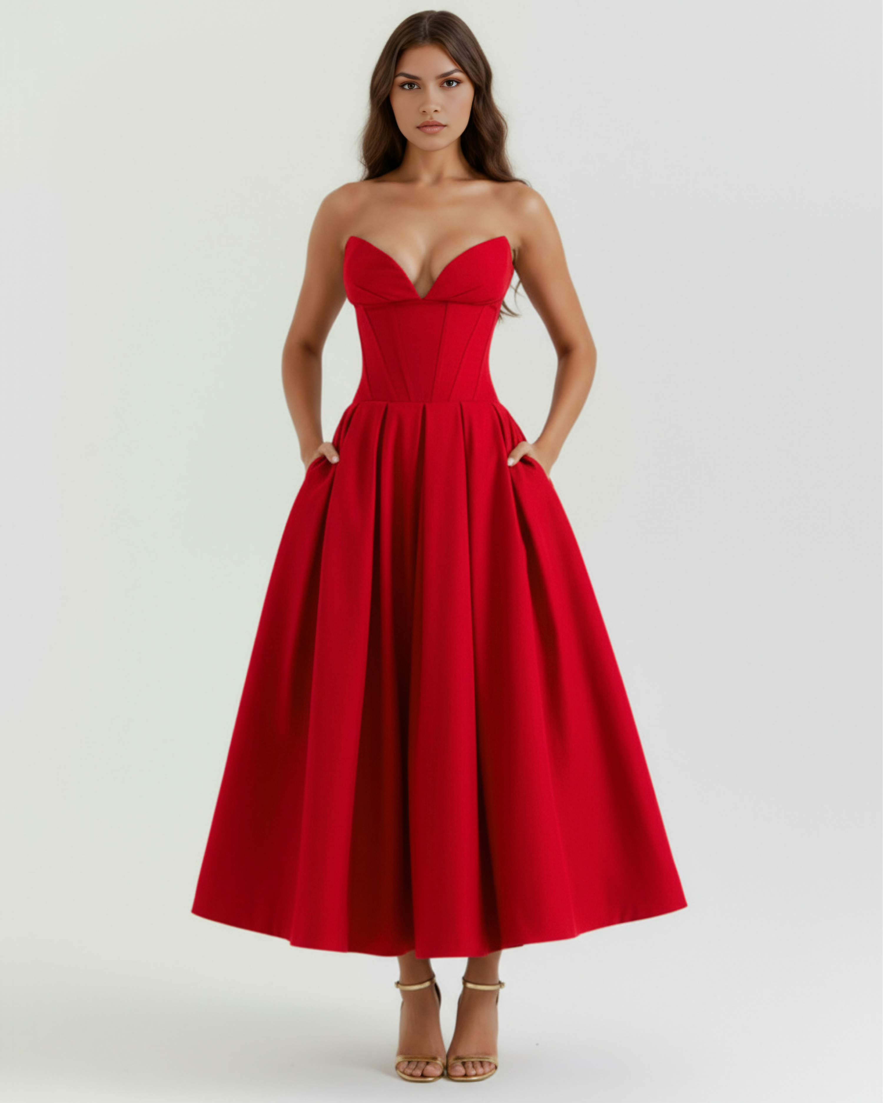 Abito Midi Amalfi Rosso Bella di Roma – laterale