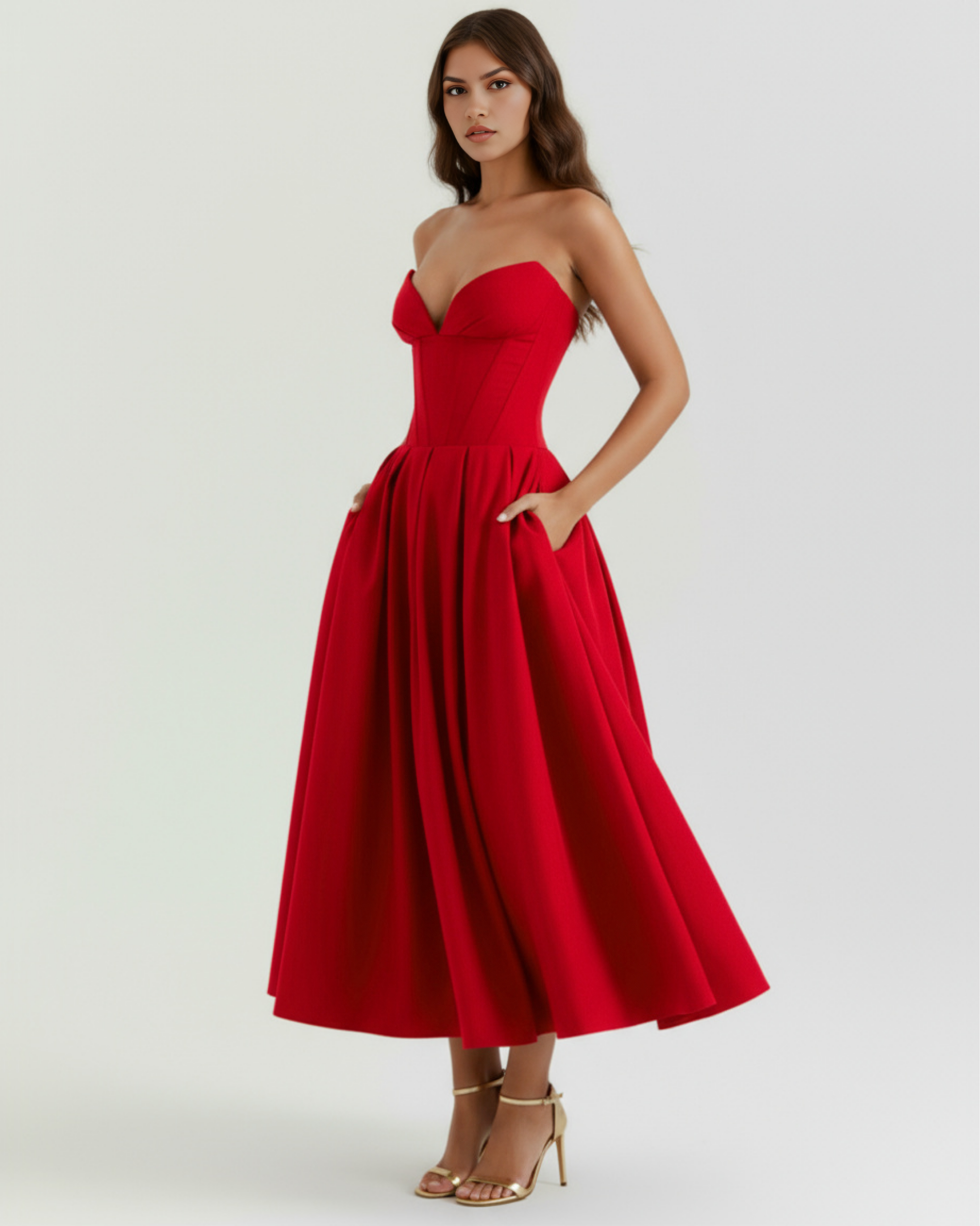 Abito Midi Amalfi Rosso Bella di Roma – modella