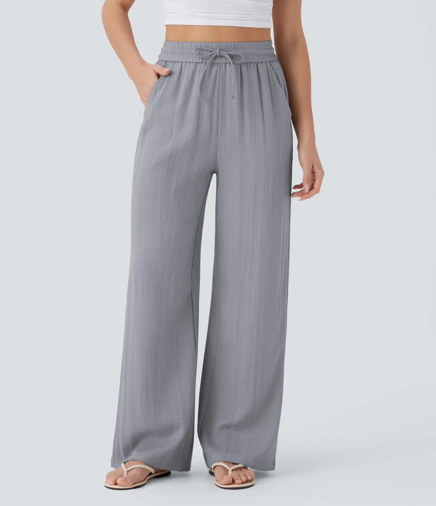 Pantaloni Baggy Casual in Lino Bella di Roma – grigio laterale