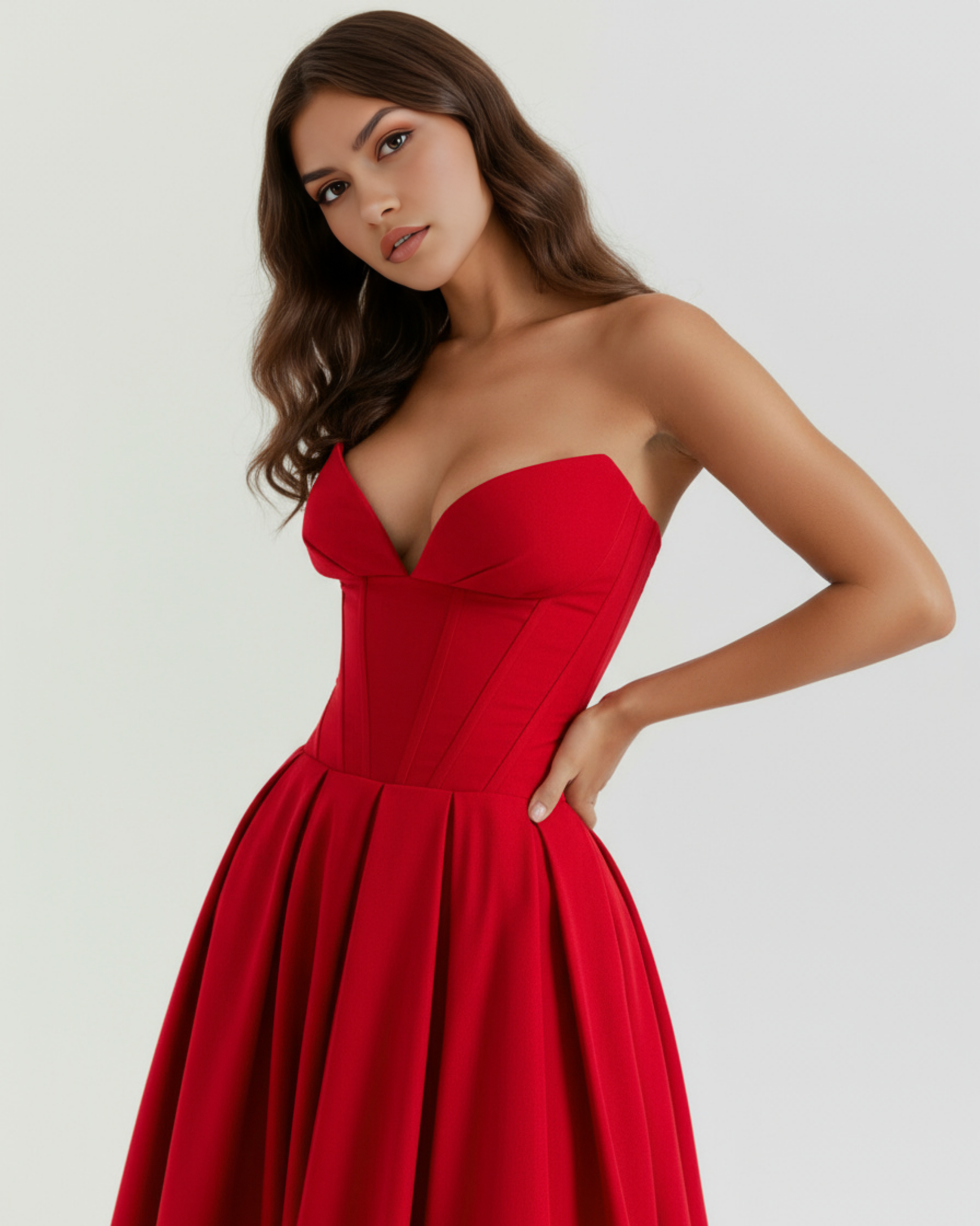 Abito maxi Amalfi corpetto rosso Bella di Roma – look matrimonio gala