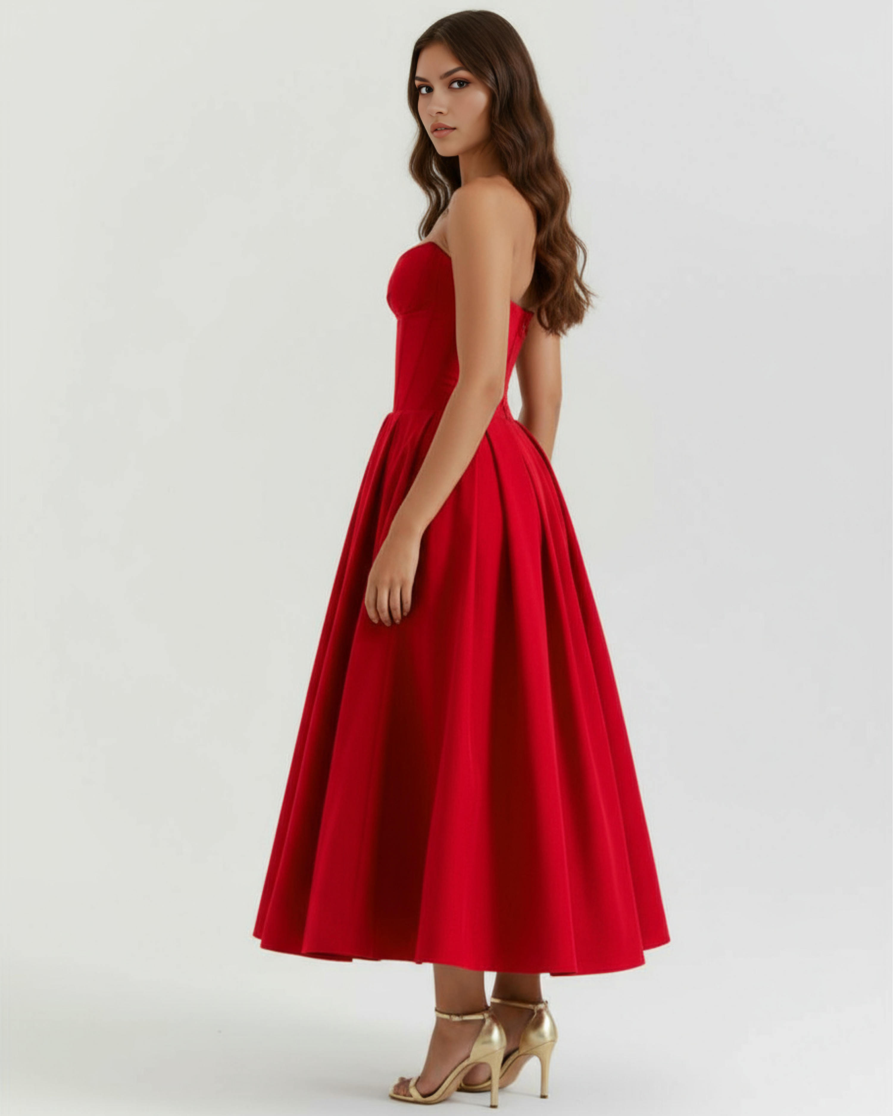 Abito maxi Amalfi corpetto rosso Bella di Roma – taglie XS-XL