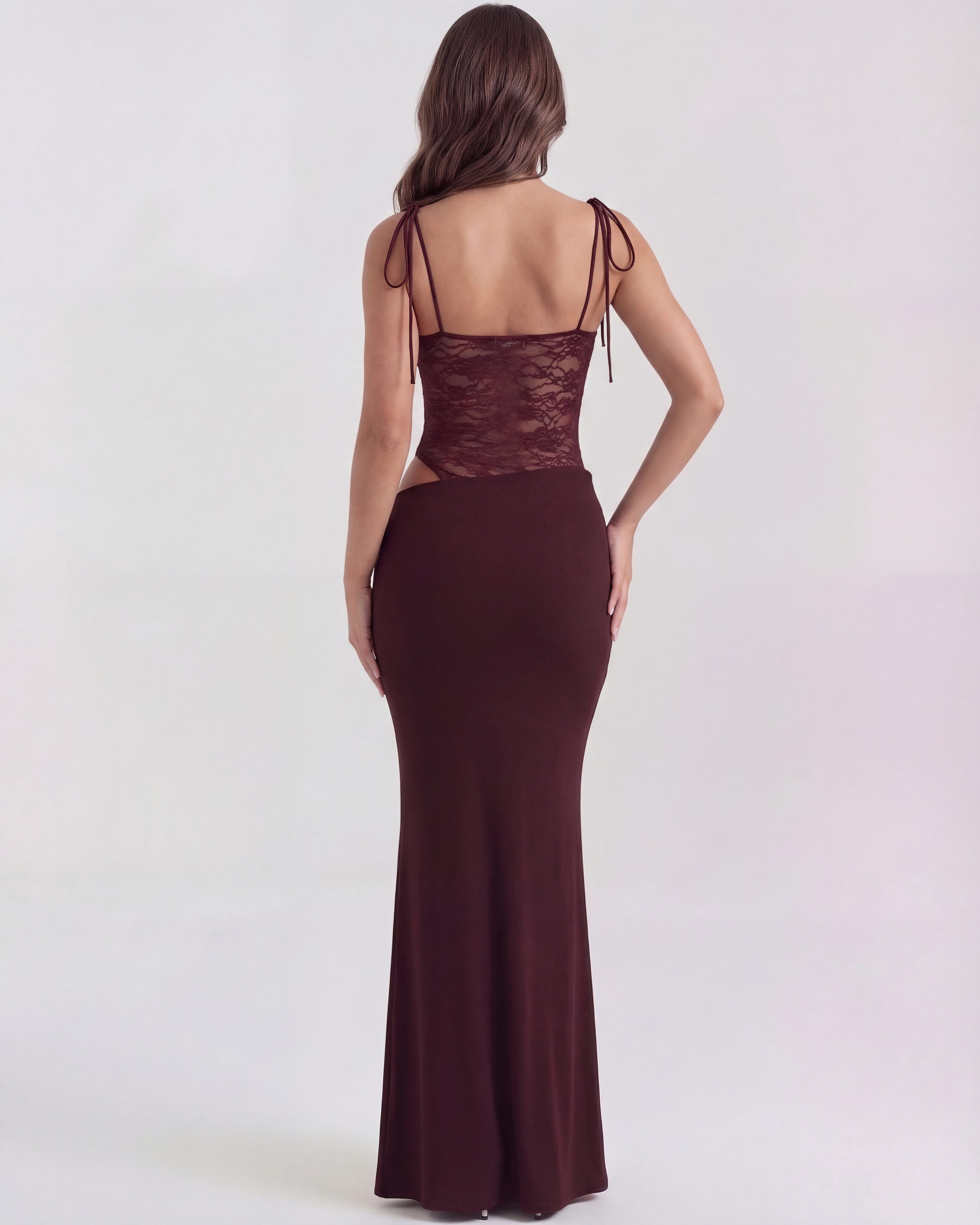Abito maxi Valeria pizzo bordeaux Bella di Roma – taglie XS-XL