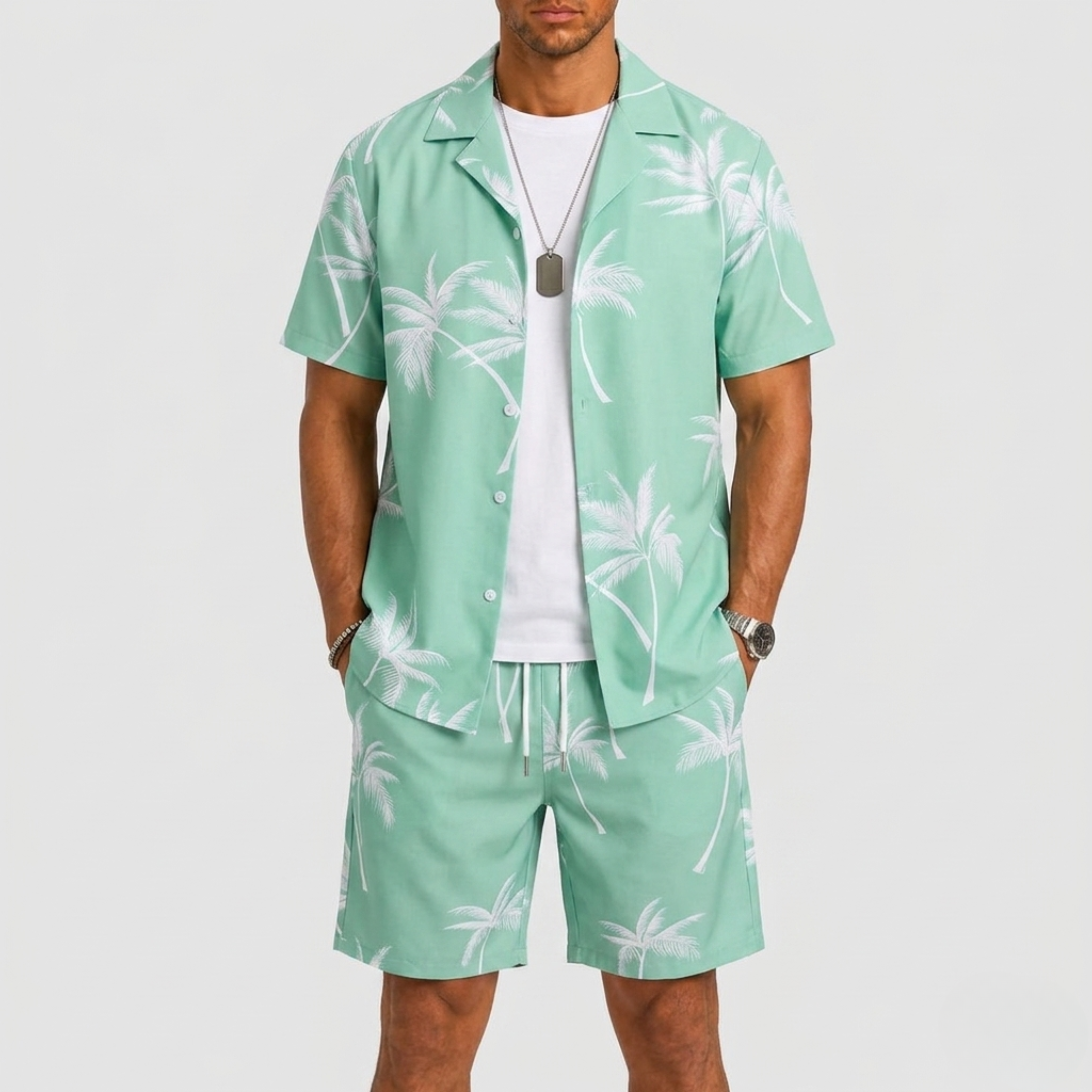 Completo estivo uomo con stampa tropicale – look da vacanza | Bella di Roma