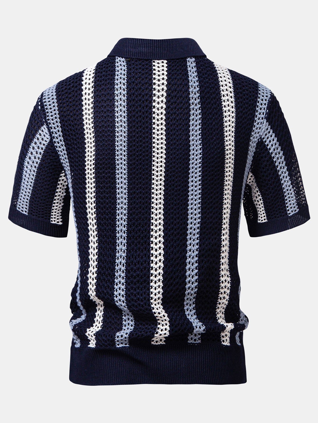 Polo da uomo all'uncinetto a righe con scollo a V