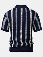 Polo da uomo all'uncinetto a righe con scollo a V