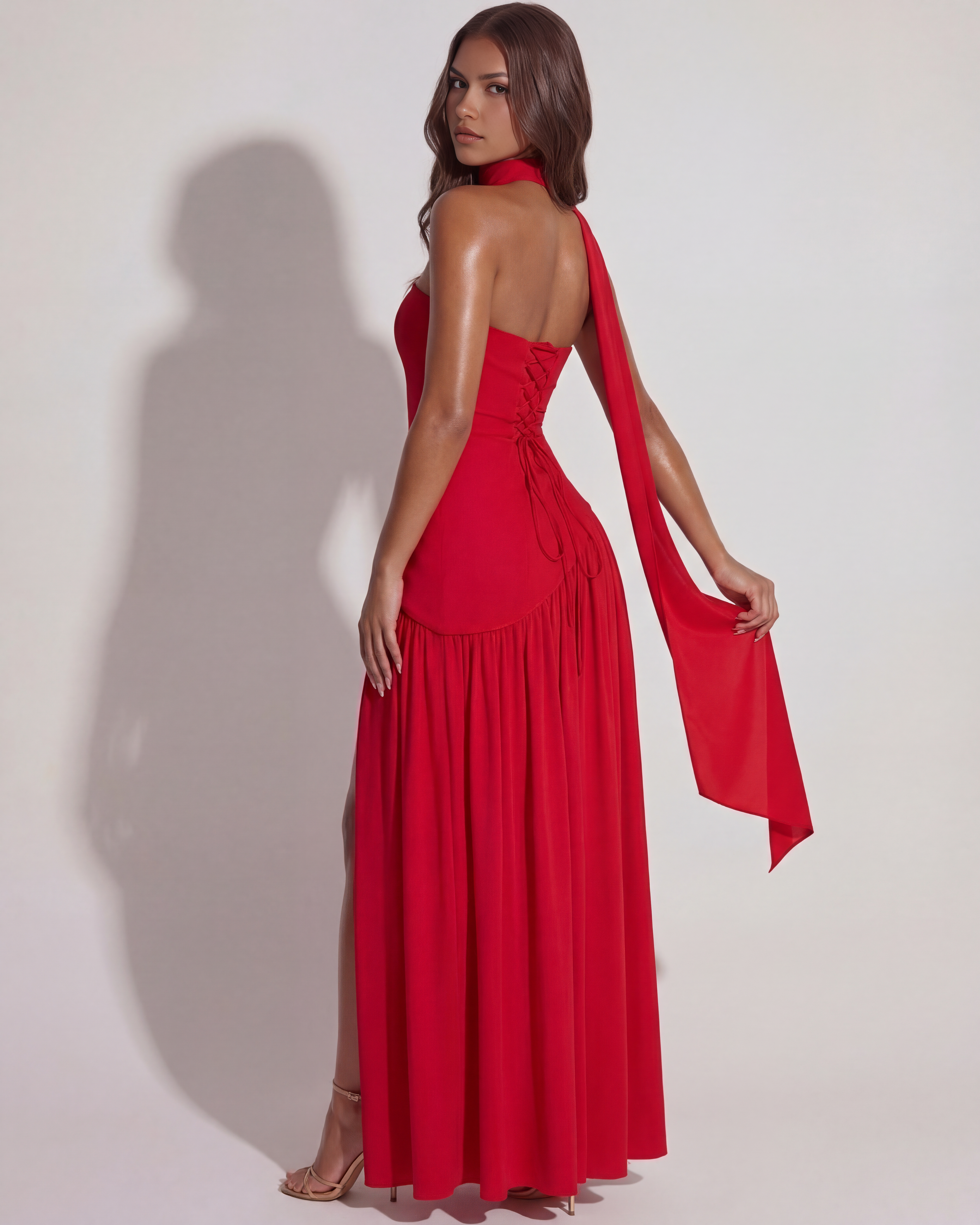 Abito maxi Serena rosso Bella di Roma – silhouette rosso intenso