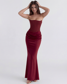 Abito midi Rosalind borgogna corsetto Bella di Roma – silhouette iconica