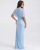 Abito maxi Camilla blu baby scialle drappeggiato Bella di Roma – silhouette poetica