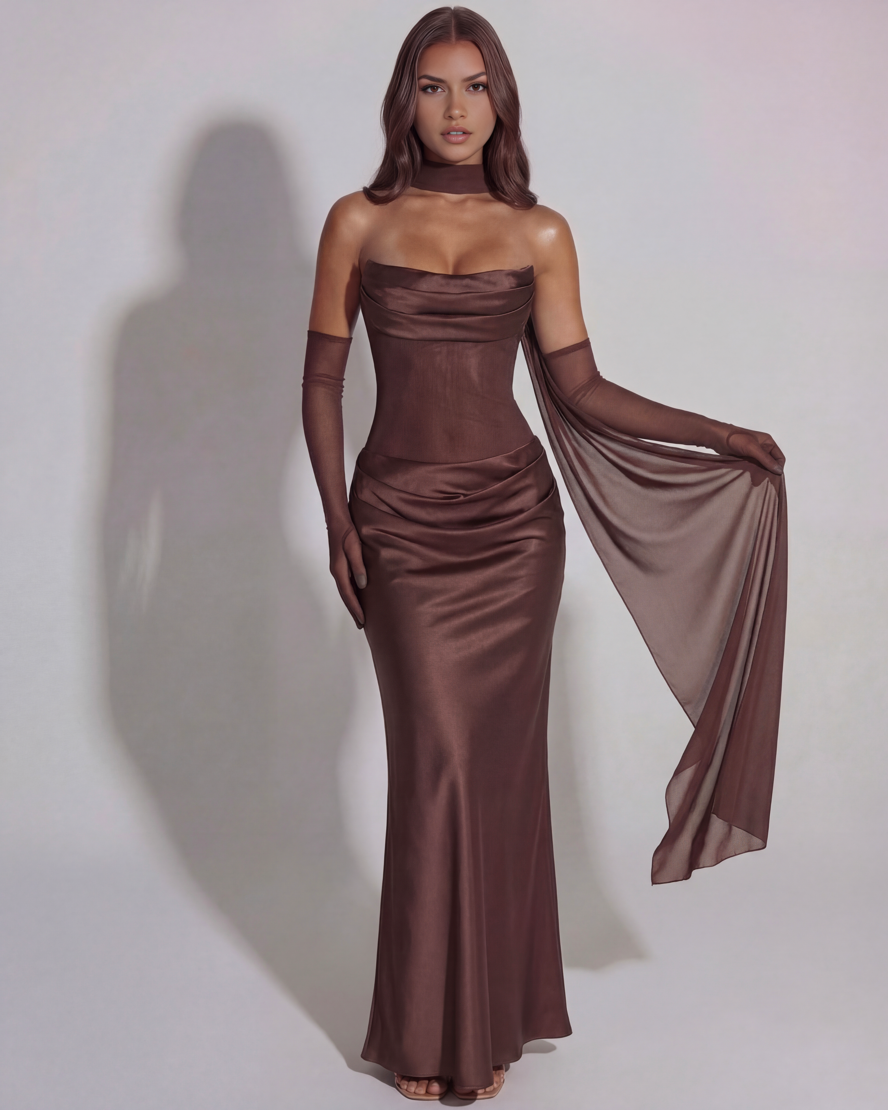 Abito Maxi Vittoria Marrone Bella di Roma – laterale