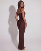 Abito Maxi Eleonora Cioccolato Satin Bella di Roma – dettaglio