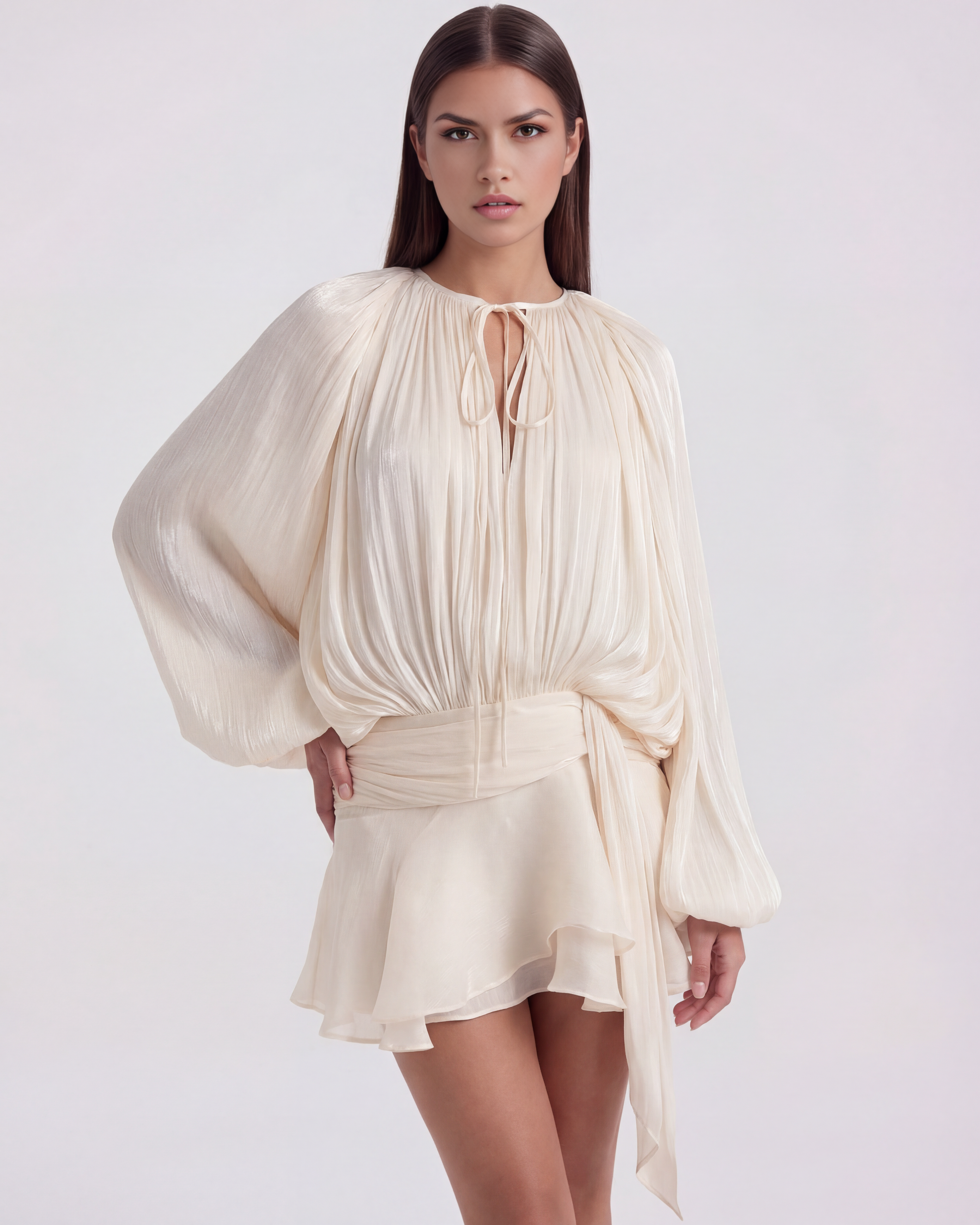Abito mini Giovanna perla glitter Bella di Roma – maniche lunghe polsini
