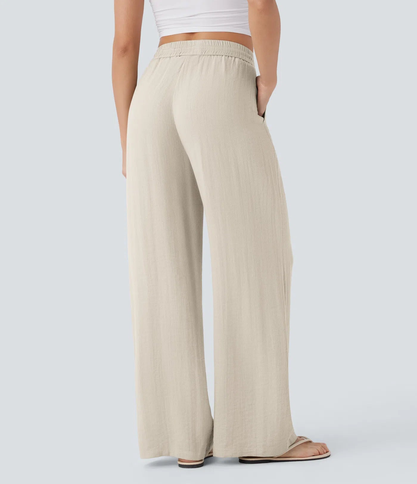 Pantaloni Baggy Casual in Lino Bella di Roma – beige laterale