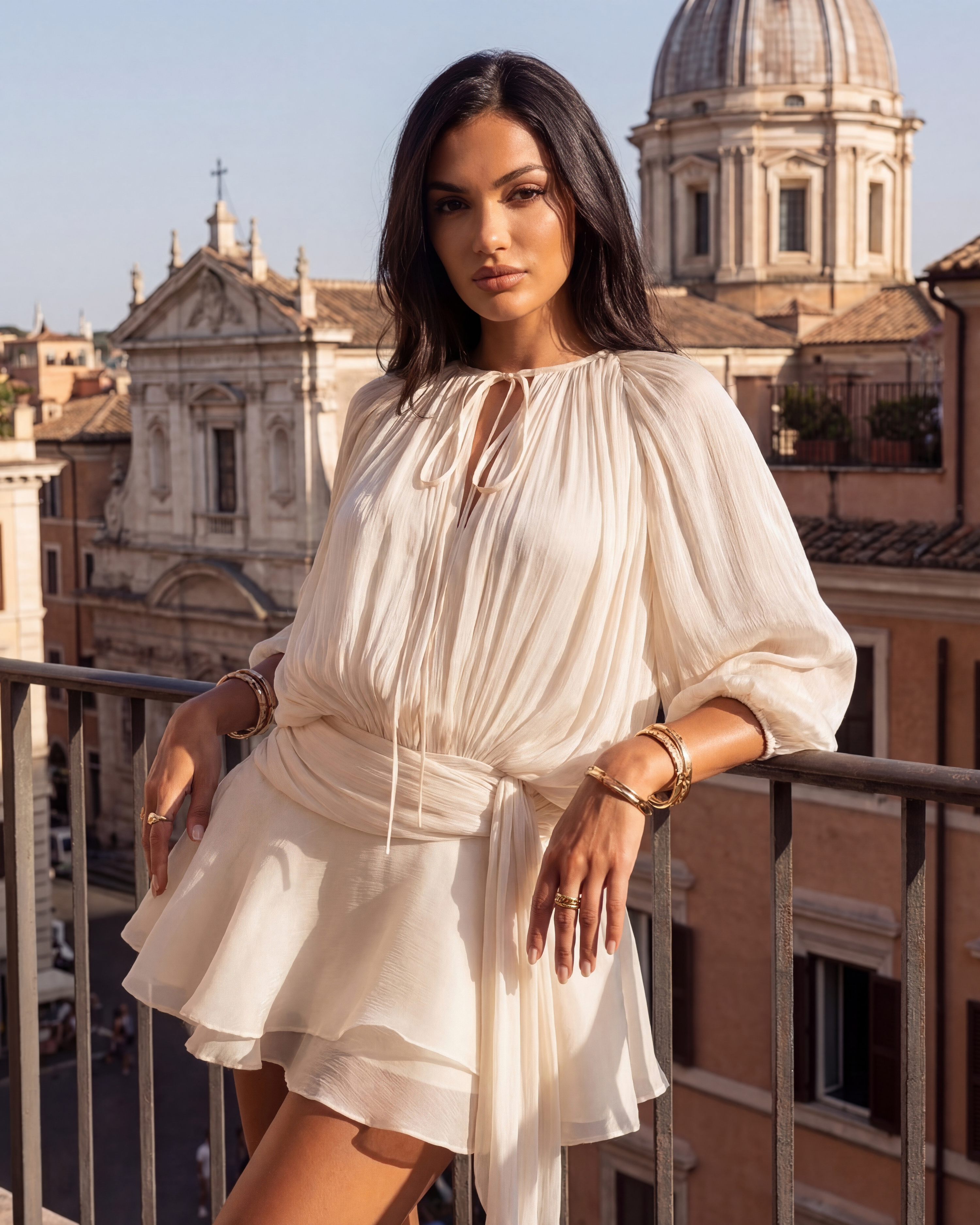 Abito mini Giovanna perla glitter Bella di Roma – drappeggio torsione vita