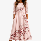 Abito midi con stampa a rose e fogliame e tasche laterali
