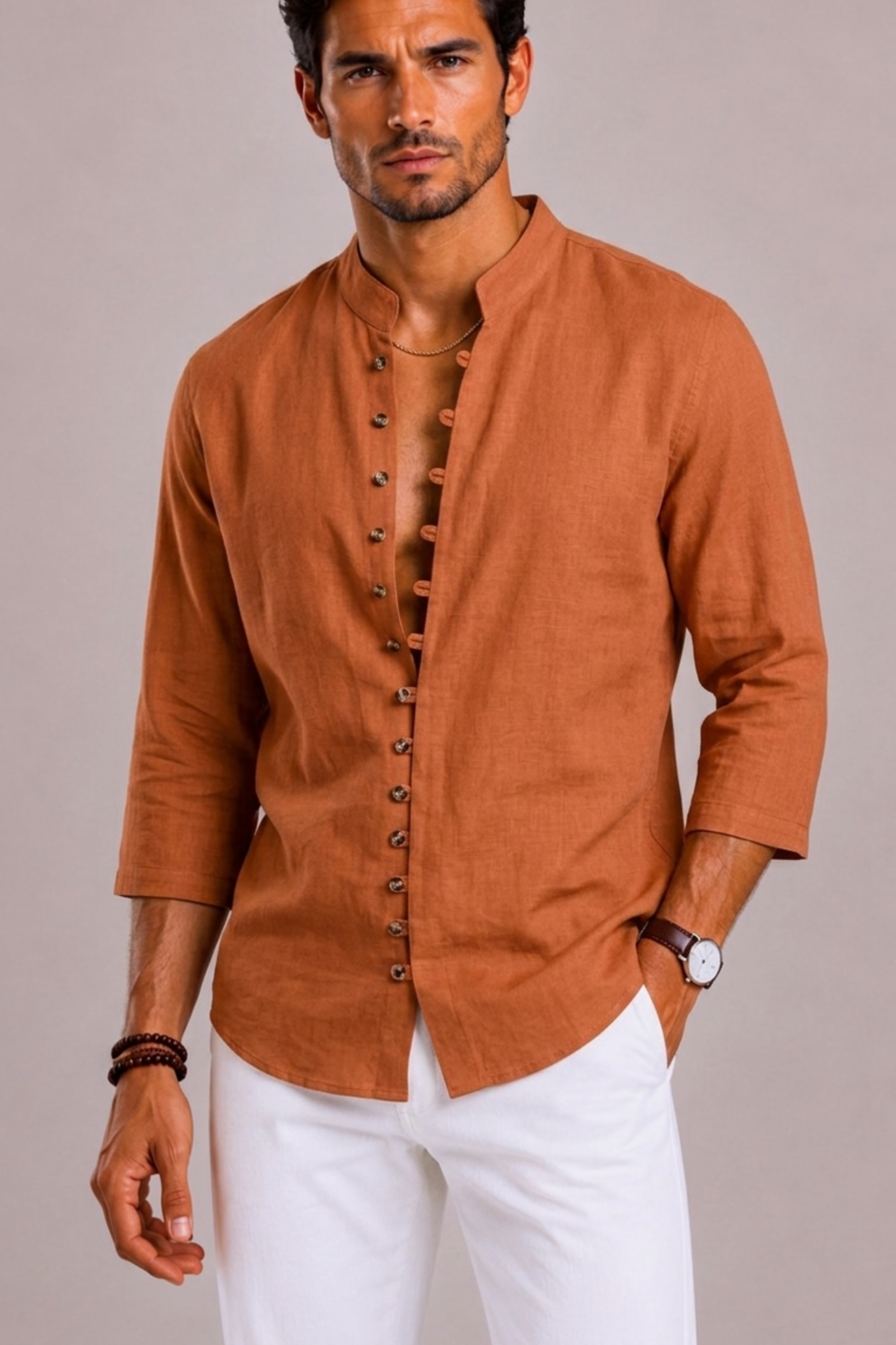 Camicia Uomo con Collo Alto e Maniche Lunghe | Bella di Roma