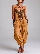 Salopette Boho Ricamata Giallo – vista frontale | Bella di Roma