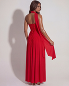 Abito maxi Serena rosso Bella di Roma – foulard incluso