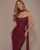 Set maxi Malu borgogna rete corsetto Bella di Roma – taglie XS-XL
