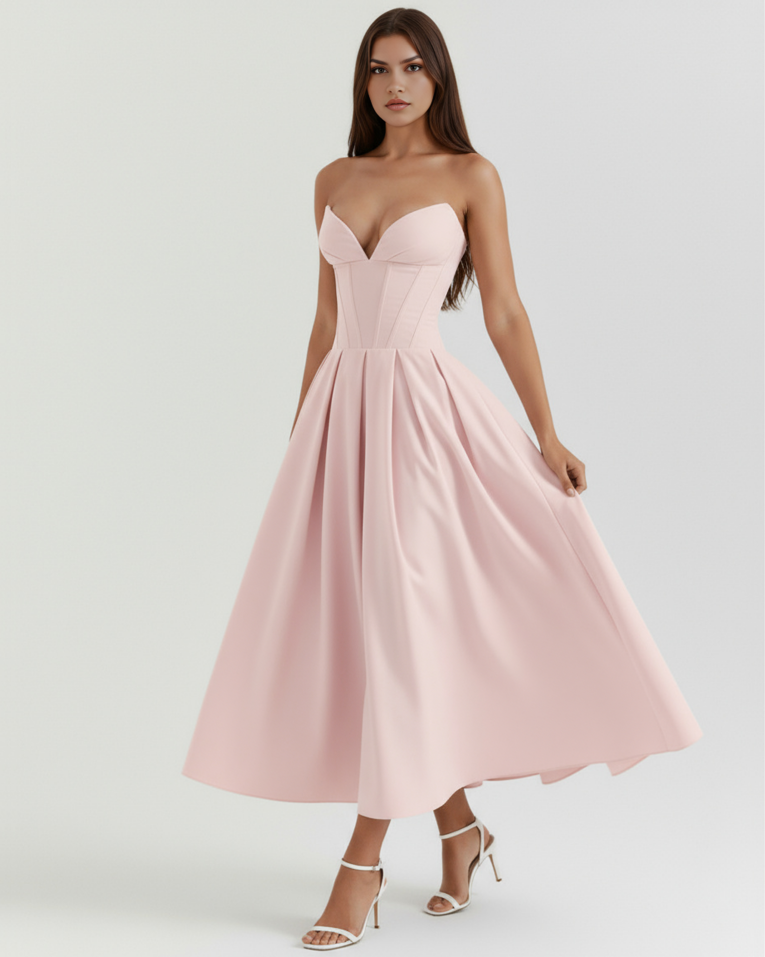 Abito midi Amalfi rosa corsetto Bella di Roma – gonna ampia romantica