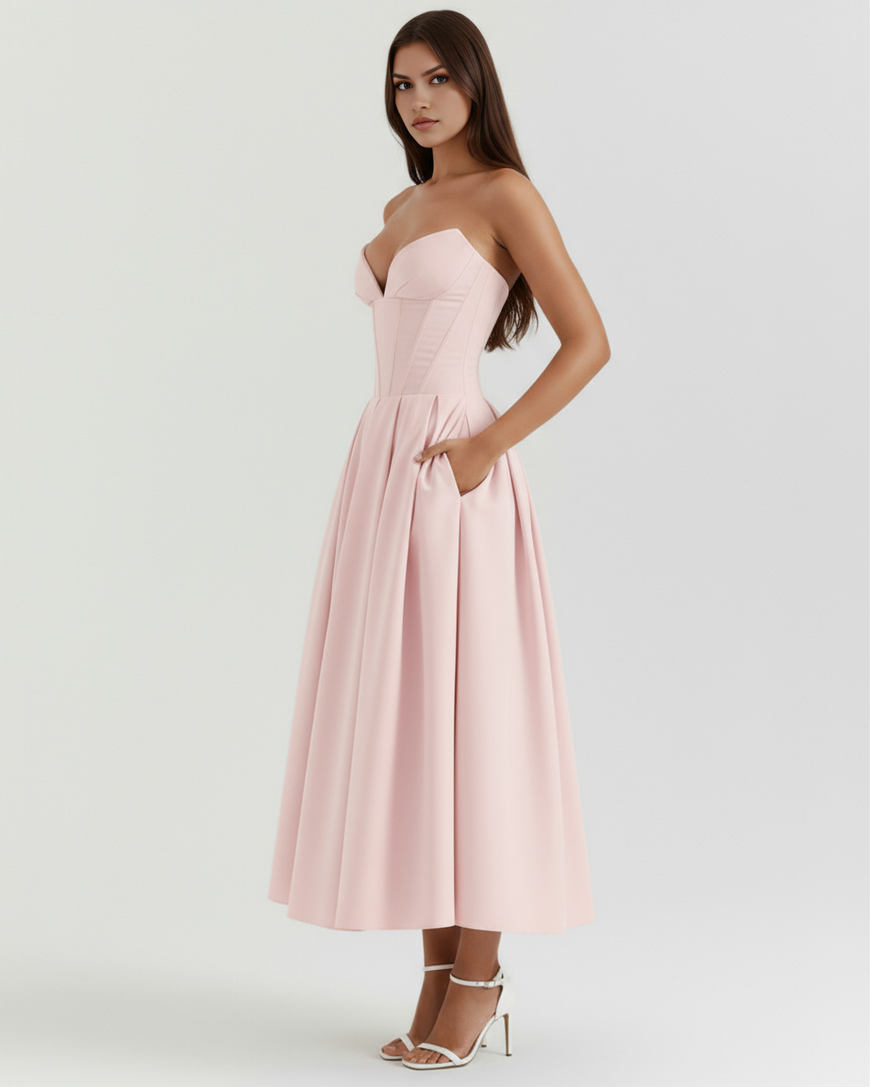Abito midi Amalfi rosa corsetto Bella di Roma – taglie XS-XL