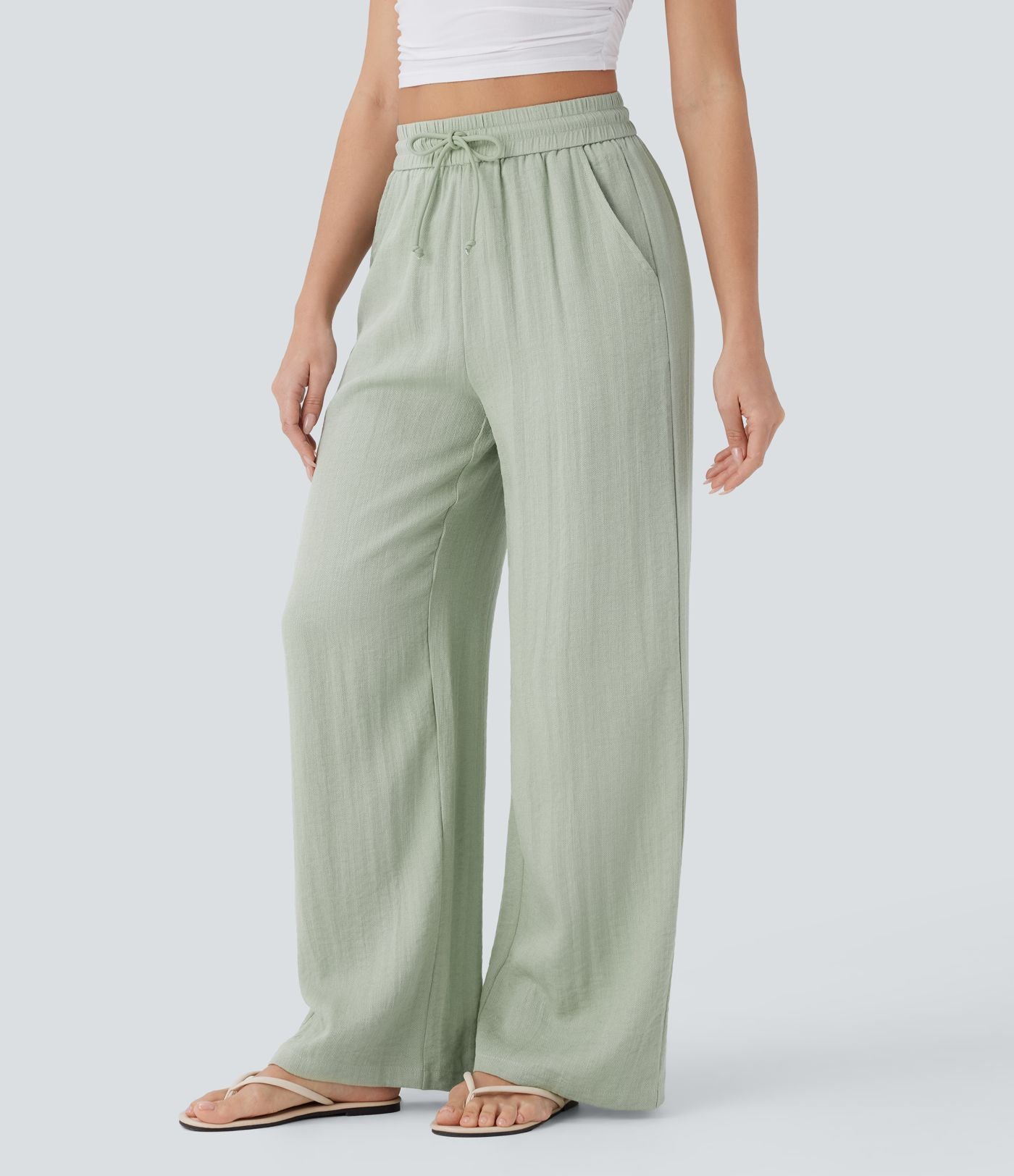 Pantaloni Baggy Casual in Lino Bella di Roma – indossati
