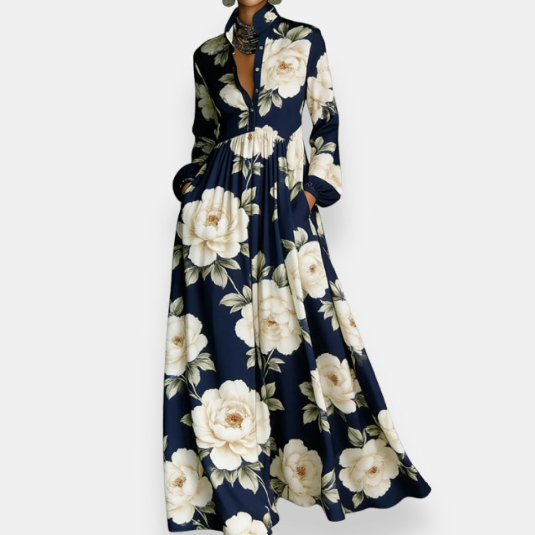 Milène abito camicia stampato – Blu Marino