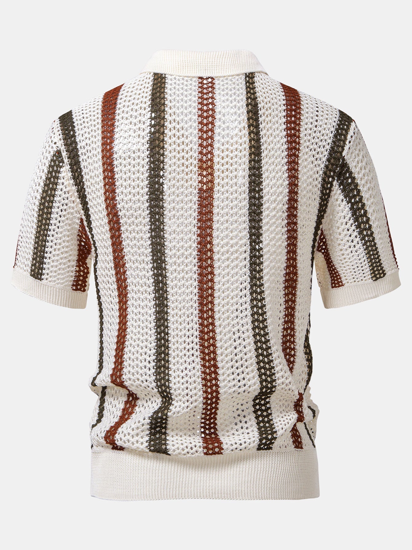 Polo da uomo all'uncinetto a righe con scollo a V