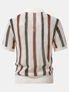 Polo da uomo all'uncinetto a righe con scollo a V