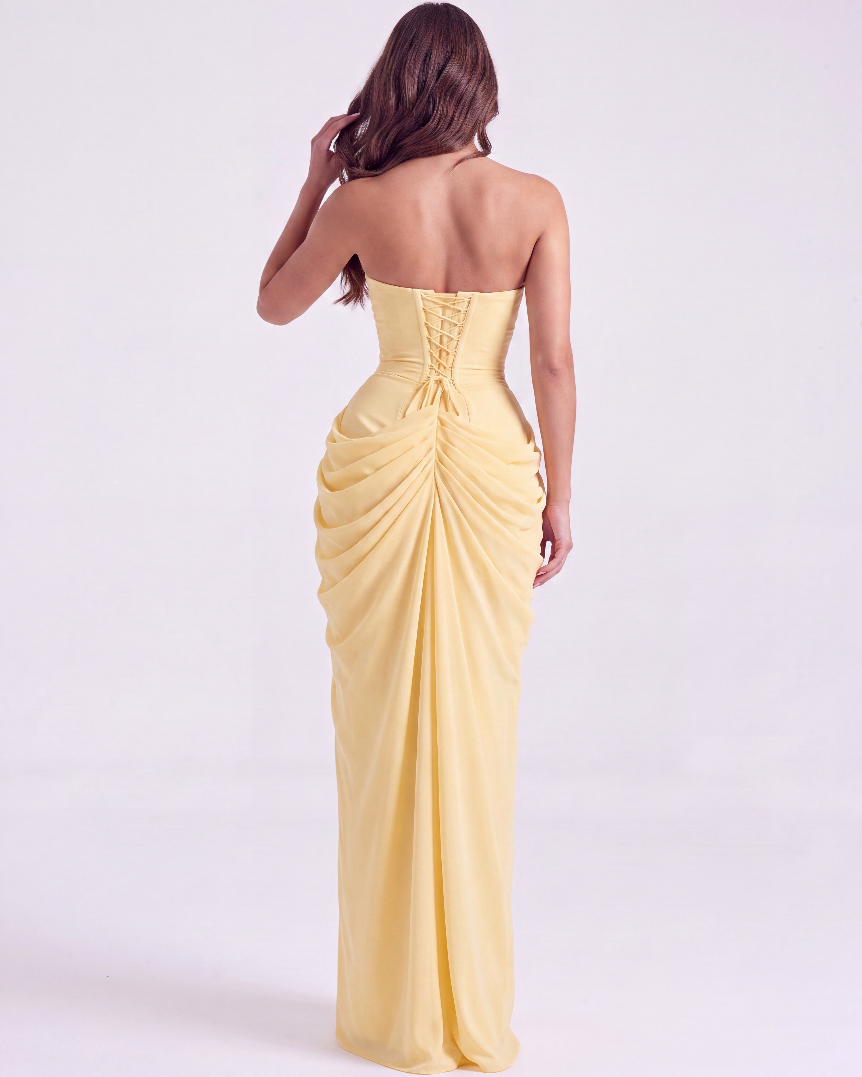 Abito maxi Charlotte corsetto chiffon giallo Bella di Roma – look matrimonio estivo taglie XS-XL