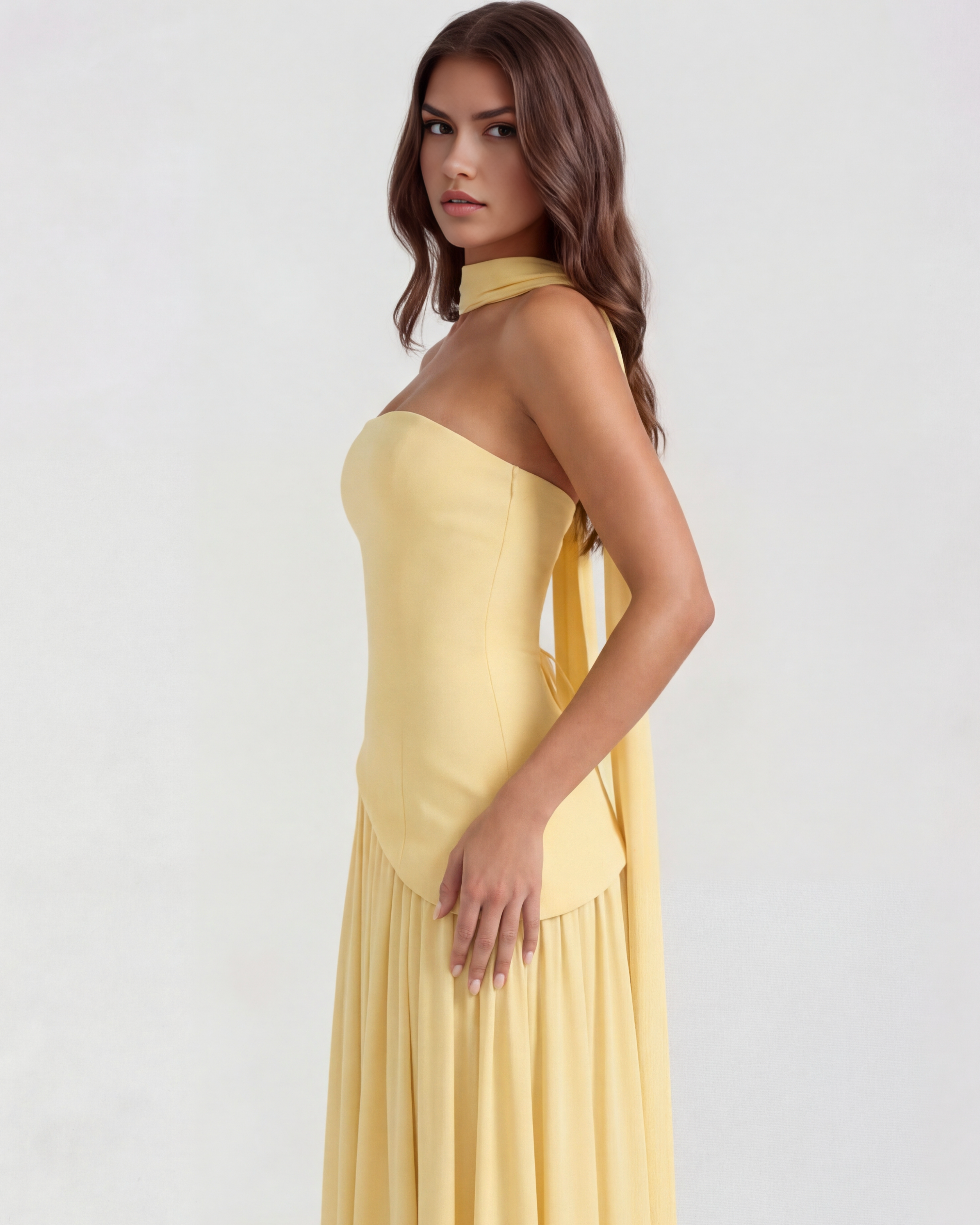 Abito maxi Serena giallo burro Bella di Roma – silhouette solare