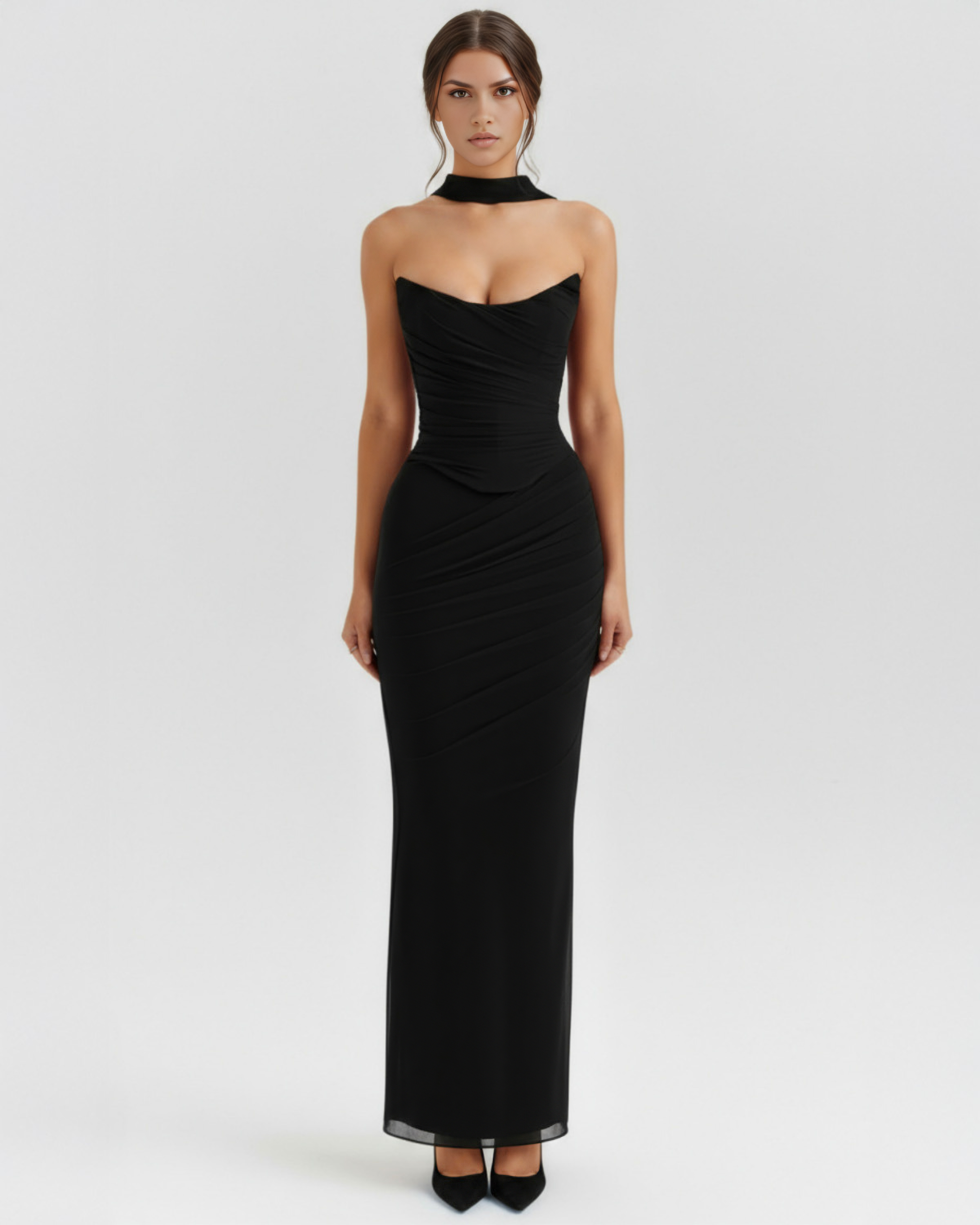 Set maxi Malu nero rete corsetto Bella di Roma – vista frontale