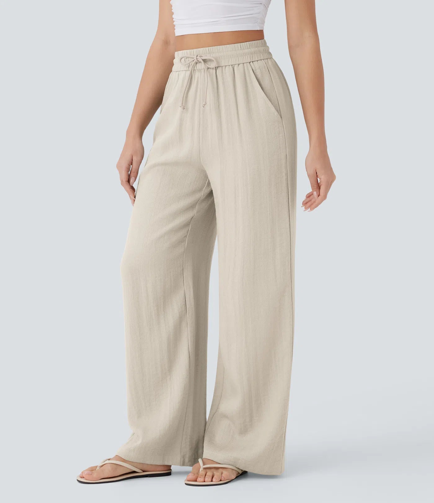 Pantaloni Baggy Casual in Lino Bella di Roma – beige dettaglio