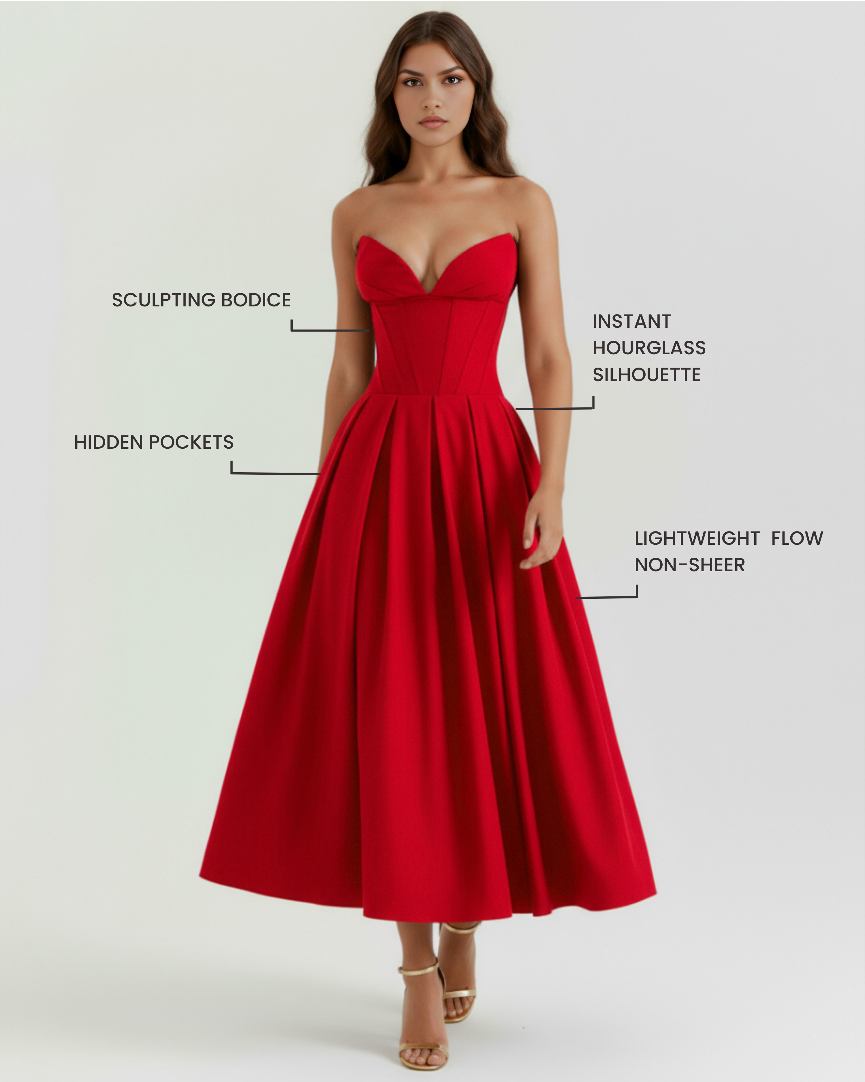 Abito maxi Amalfi corpetto rosso Bella di Roma – gonna ampia voluminosa