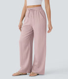 Pantaloni Baggy Casual in Lino Bella di Roma – rosa indossati