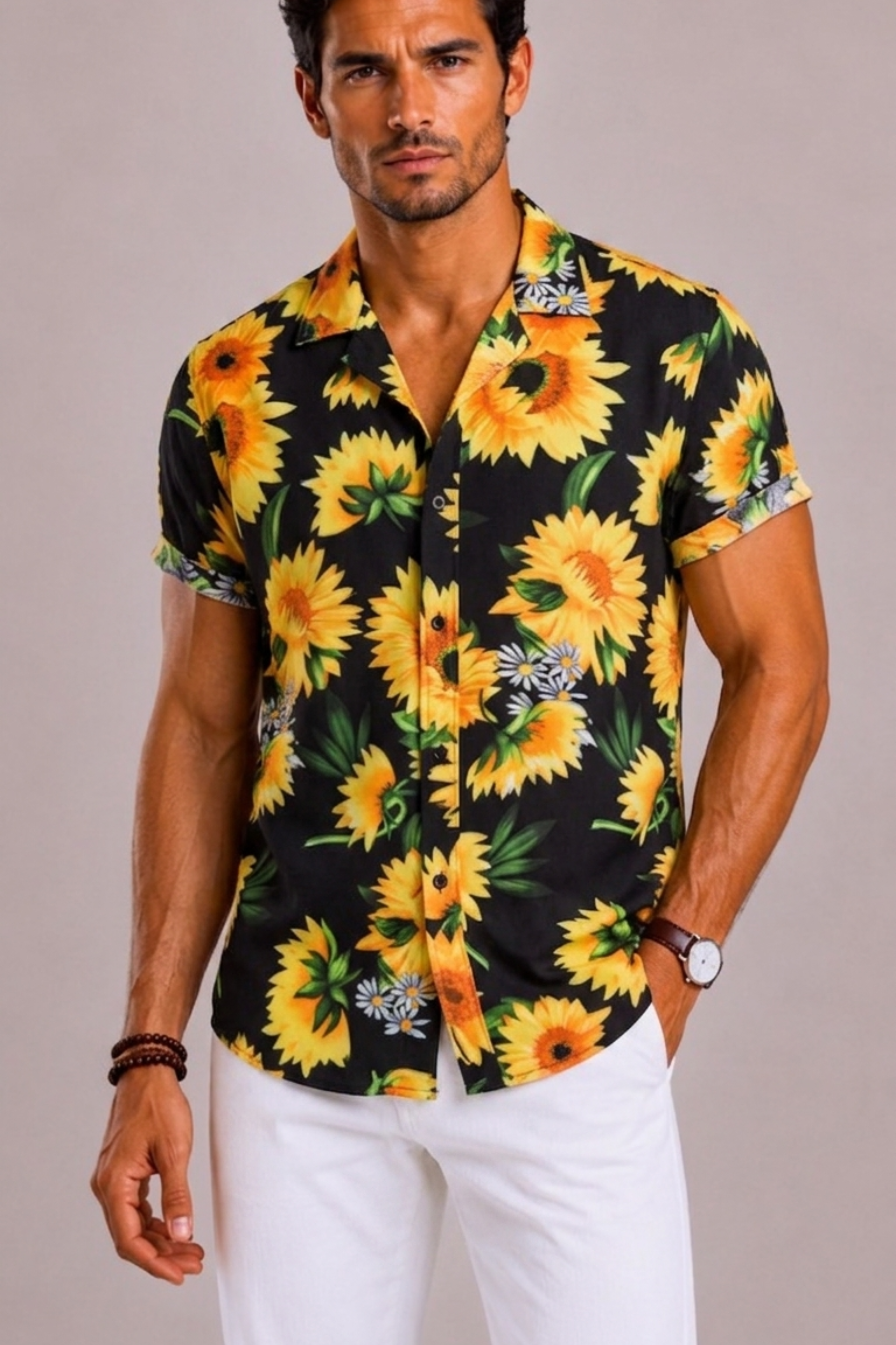 Camicia Uomo con Stampa Floreale Tropicale a Maniche Corte | Bella di Roma