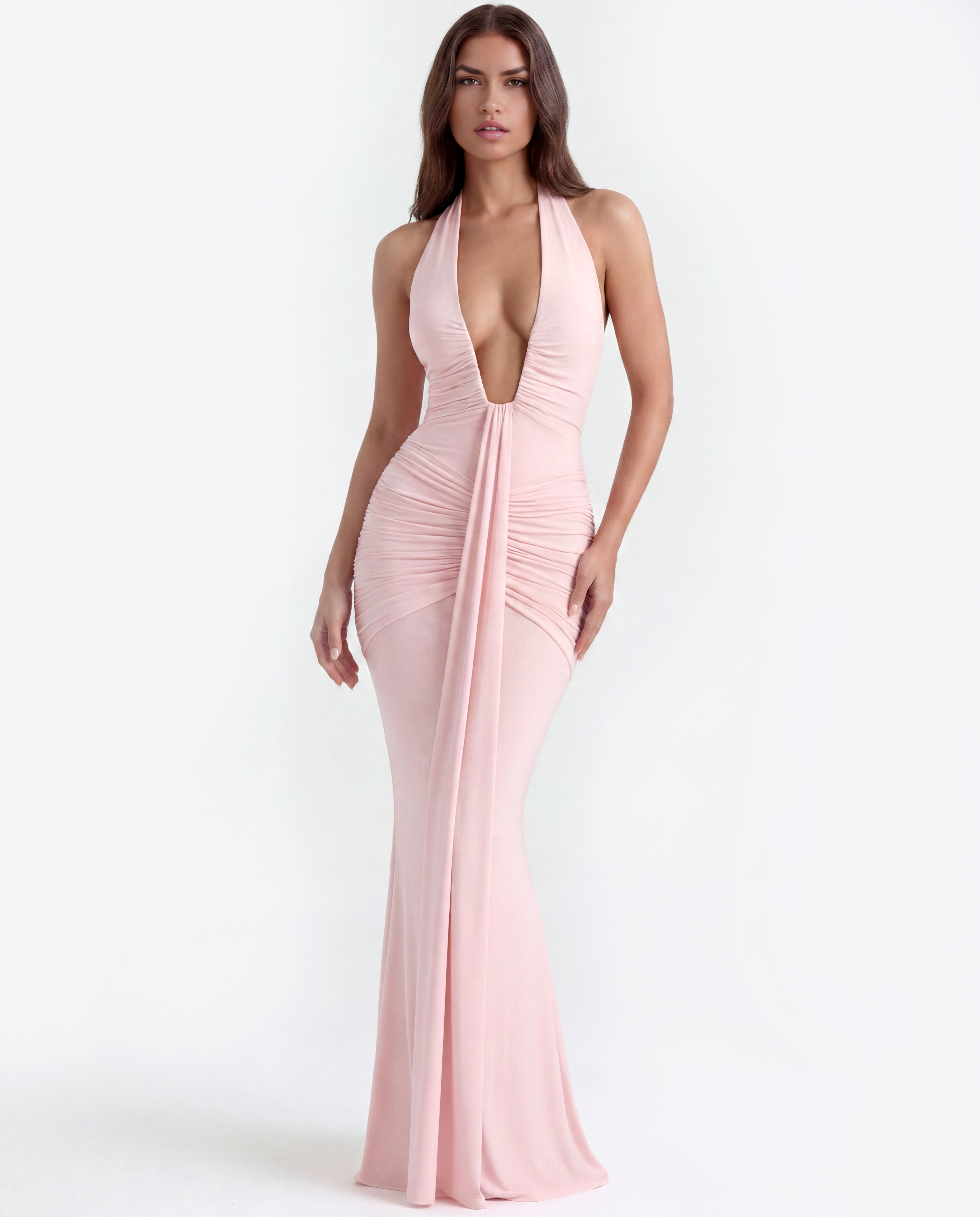 Abito Maxi Ariel Rosa Strascico Bella di Roma – vista frontale