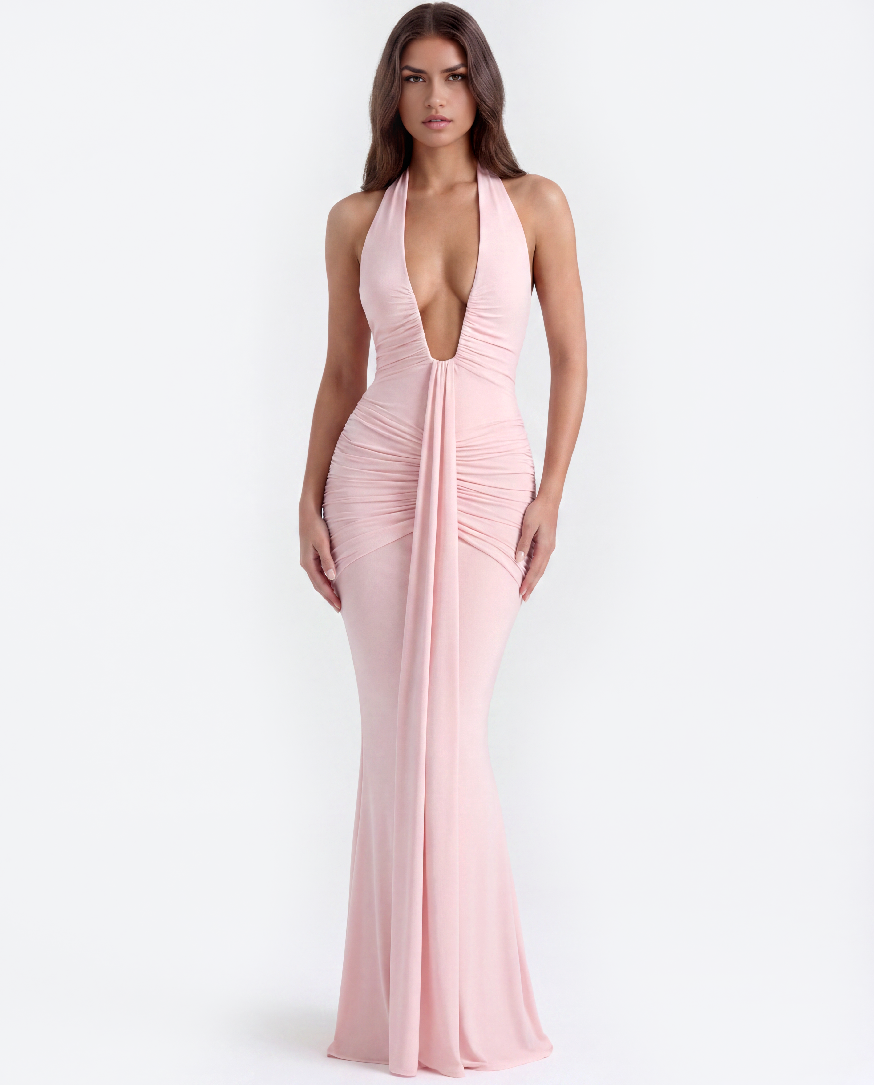Abito Maxi Ariel Rosa Strascico Bella di Roma – laterale