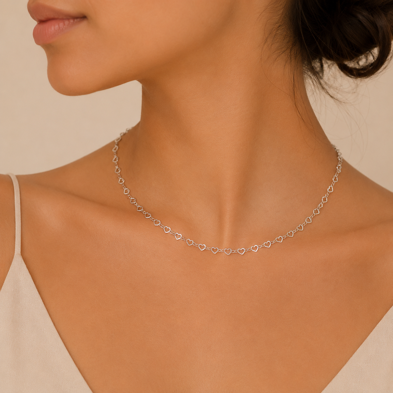 Collana catena cuori aperti minimalista argento | Bella di Roma