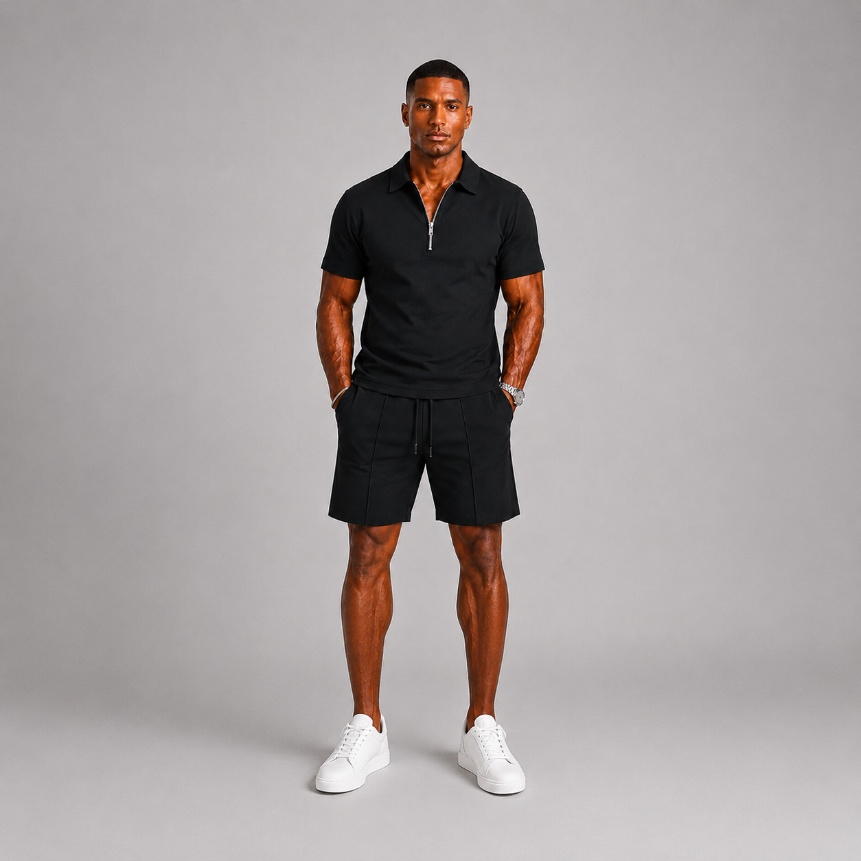 Set polo uomo con zip e pantaloni corti – set coordinato | Bella di Roma