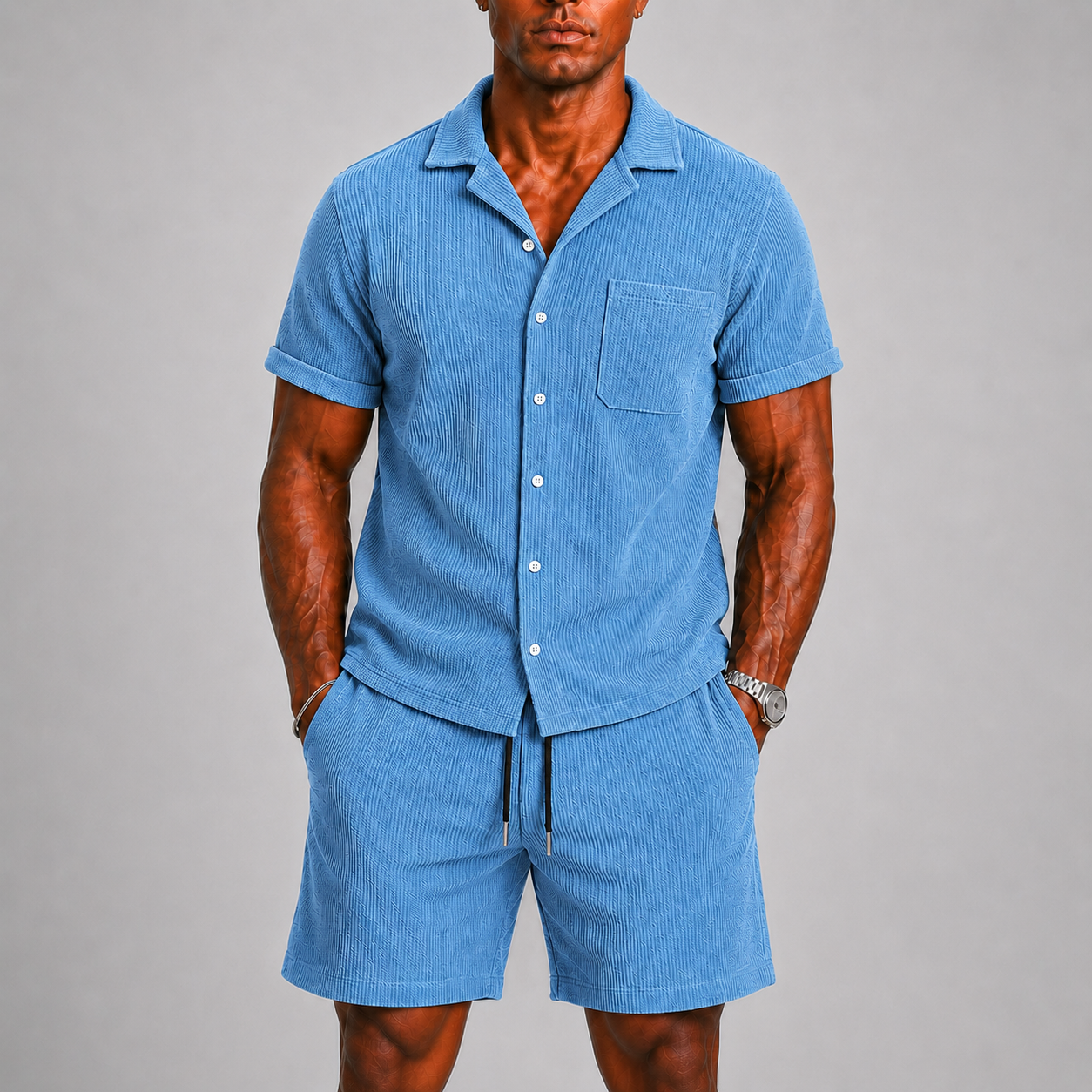 Set uomo in velluto a coste con pantaloni corti – set coordinato | Bella di Roma