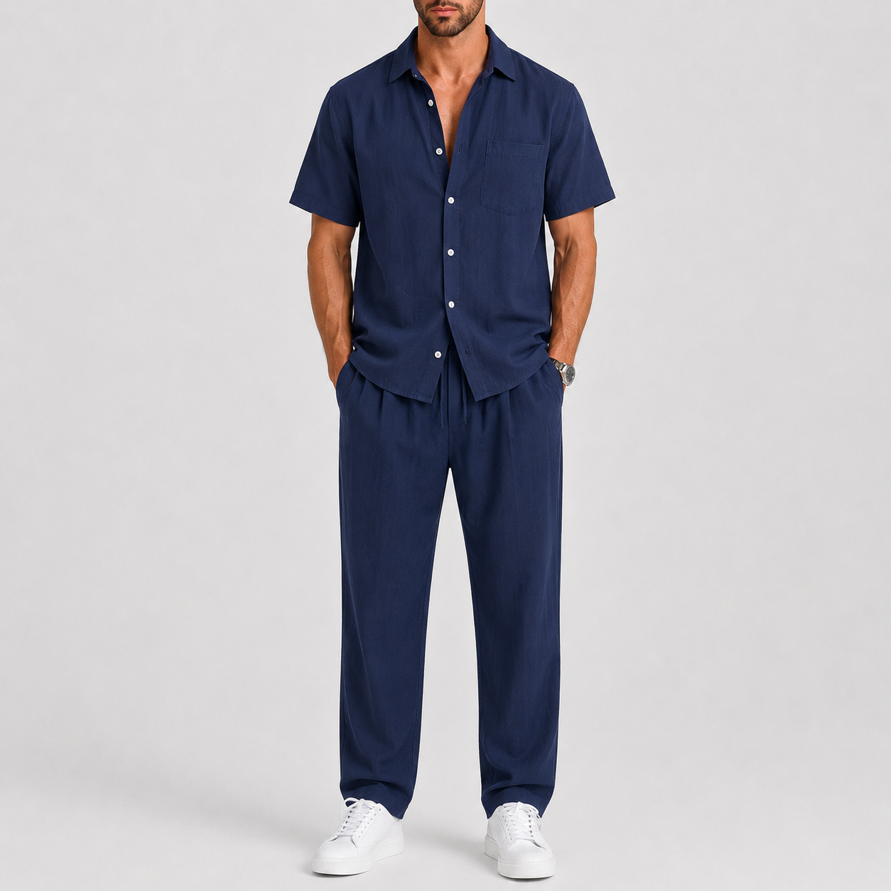 Completo estivo uomo con pantaloni larghi – vista frontale | Bella di Roma