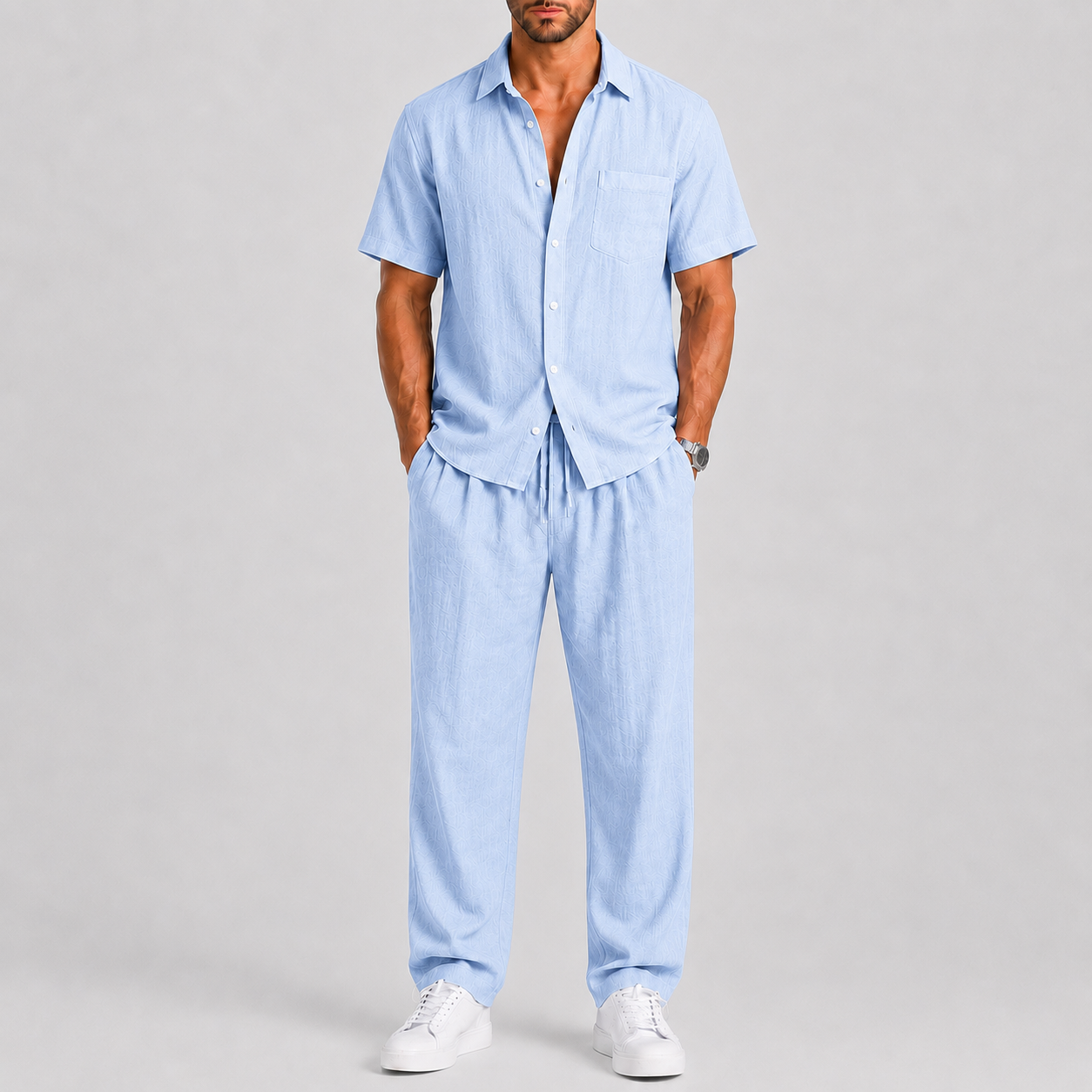 Completo estivo uomo con camicia e pantaloni larghi – set coordinato | Bella di Roma