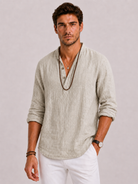 Camicia Uomo in Lino con Collo a V e Maniche Lunghe | Bella di Roma